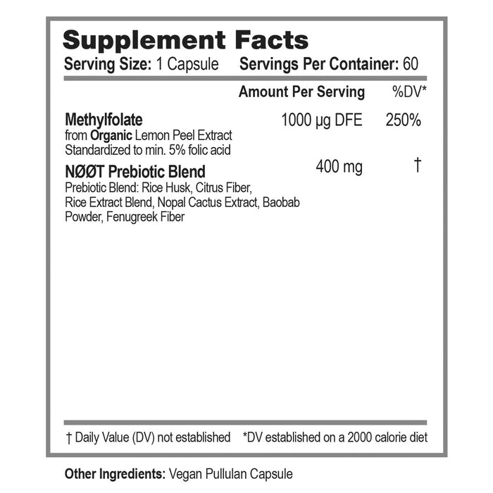 Supplement Facts NOOT Methylfolate Supplement from Organic Lemon Peel and NOOT Prebiotic Blend