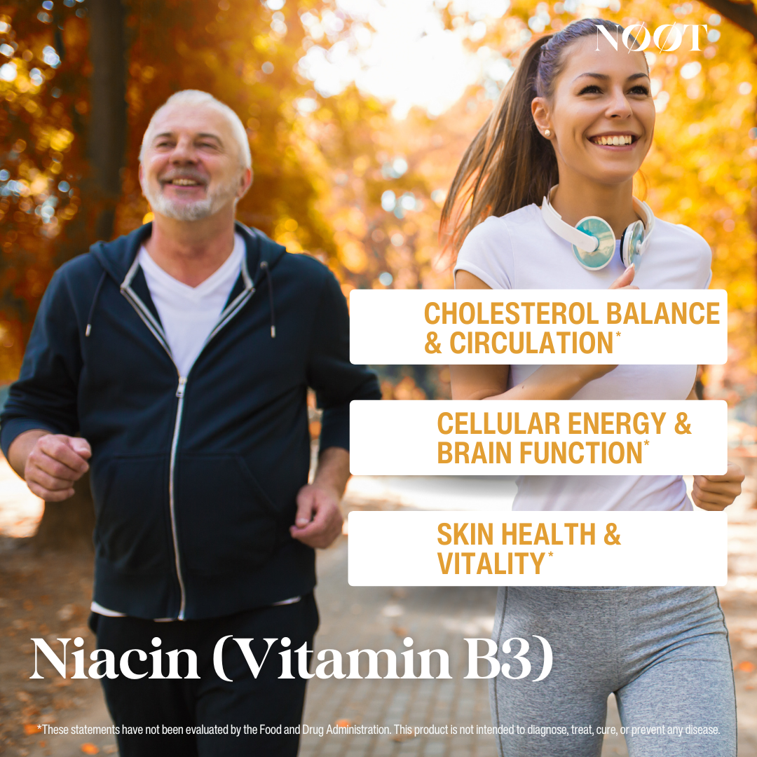 NOOT Niacin-Vitamin B3 Benefits - cholesterol Balance-circulation-cellular energy-brain function-skin healthy and vitality