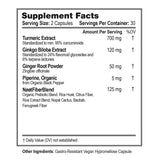 Supplement facts label showing ingredients of NOOT Neuro Flame: Turmeric (Curcumin), Ginkgo Biloba, Ginger root and Piperine (Black Pepper).
